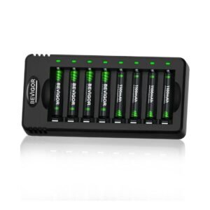 BEVIGOR AAA Rechargeable Batteries 8 Pcs 1100mAh with 8-slot AA AAA Battery Charger, 5V 2A Fast Charging Function