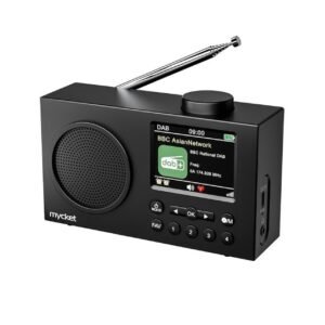 Mycket DAB Radio Portable, DAB Plus Digital Radios with Bluetooth, USB Rechargeable FM Radios, Battery Powered Small Radio,Dual Alarms Clock,Sleep Timer, 40 Presets Stations, 2.4" Large Colour Display