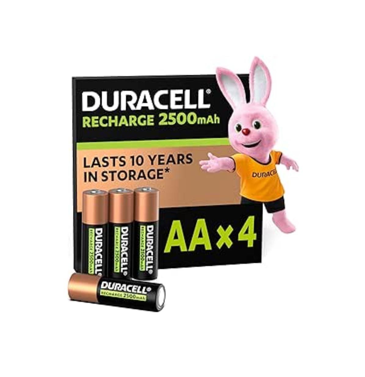 Duracell Rechargeable AA Batteries (Pack of 4), 2500 mAh NiMH, pre-charged,