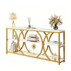 70.8" Gold Console Table, 3 Tier Entryway Table, Hallway Table