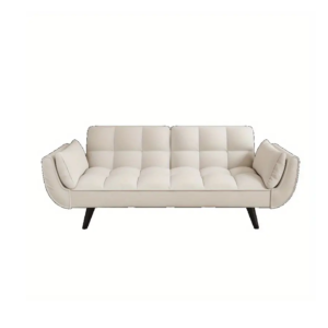57 Inch Beige Soft Sofa with Two Armrests and Throw Pillow
