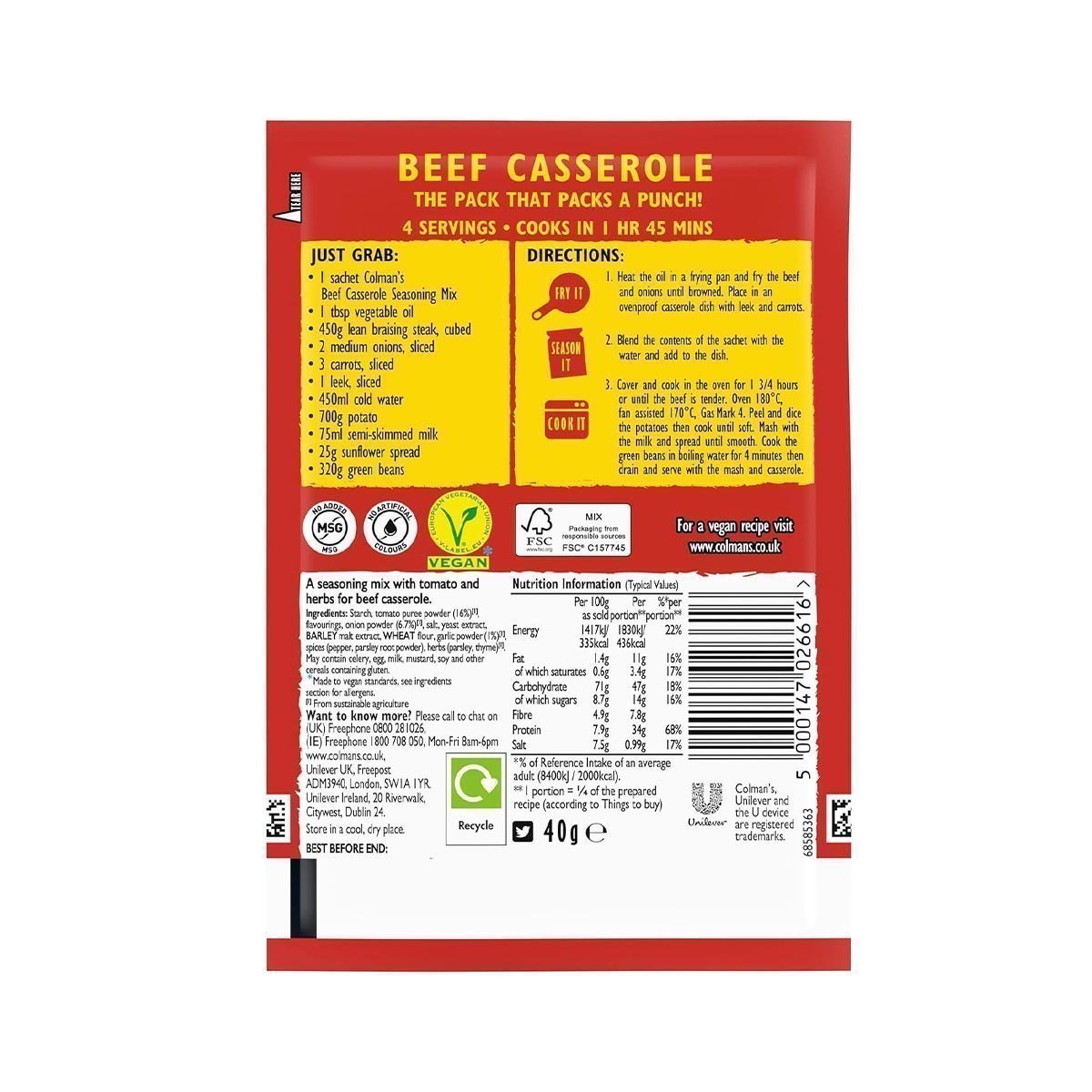 Colman's Beef Casserole Recipe Mix perfect with creamy mashed potato quick to prepare casserole mix 40 g - Image 2