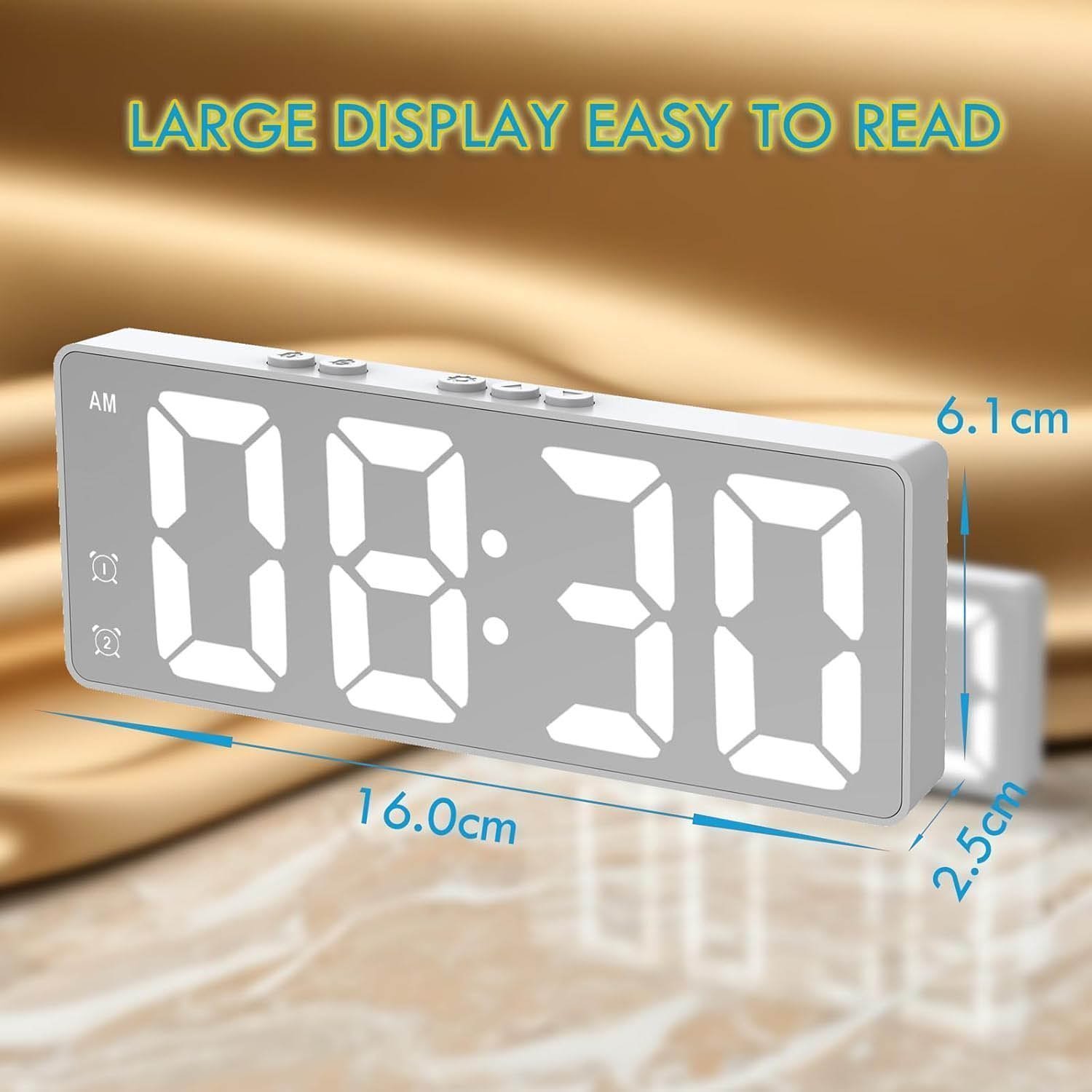 White Digital Alarm Clock Bedside - LED Clock for Bedroom Home Office, Easy to Use - Image 2