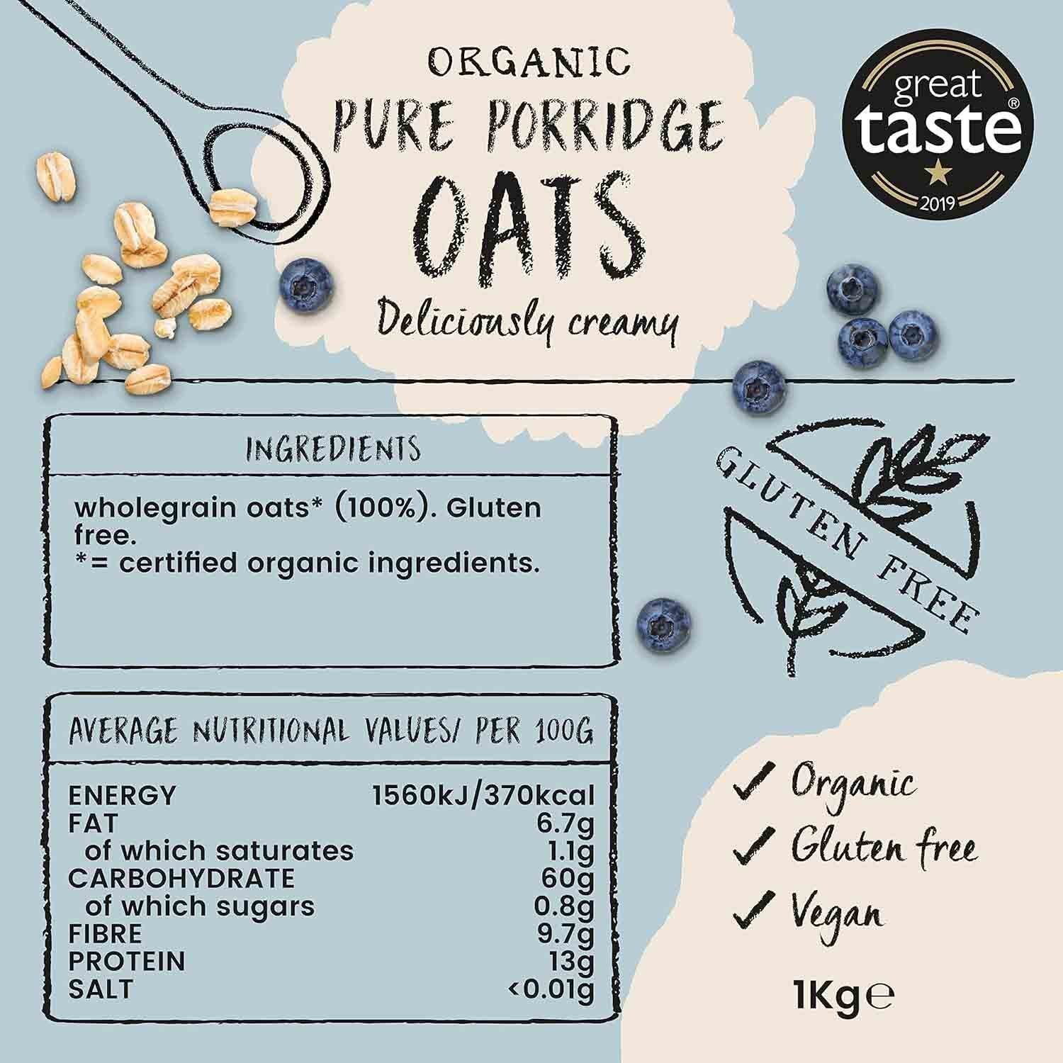 Amisa Organic Gluten Free Porridge Oats, 1kg - Batch Tested for Gluten - Image 3