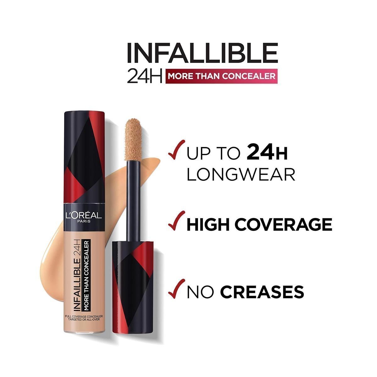 L'Oreal Paris Infallible 24H More Than Concealer, Full-coverage, Longwear and Matte Finish, 322 Ivory - Image 3