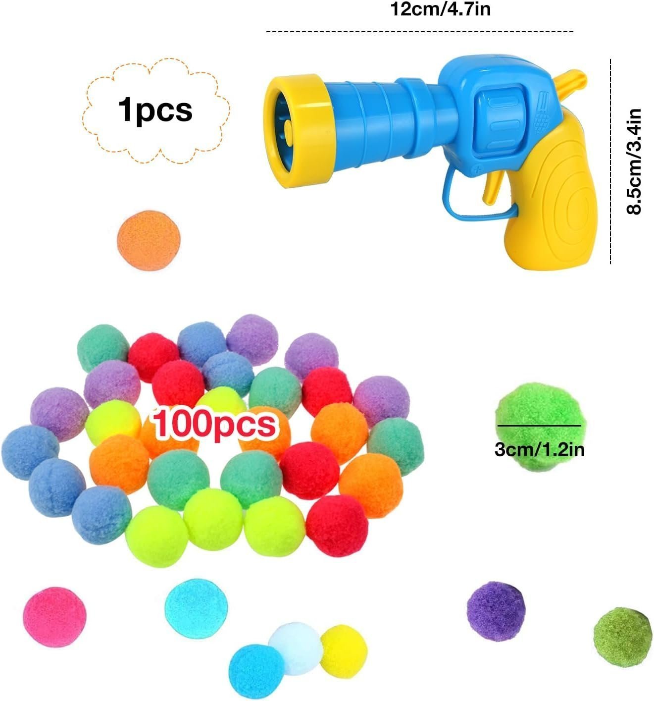 Interactive Cat Toys, Cat Ball Toy Launcher,Cat Ball Gun with 100pcs Soft Pom Pom Balls - Image 2