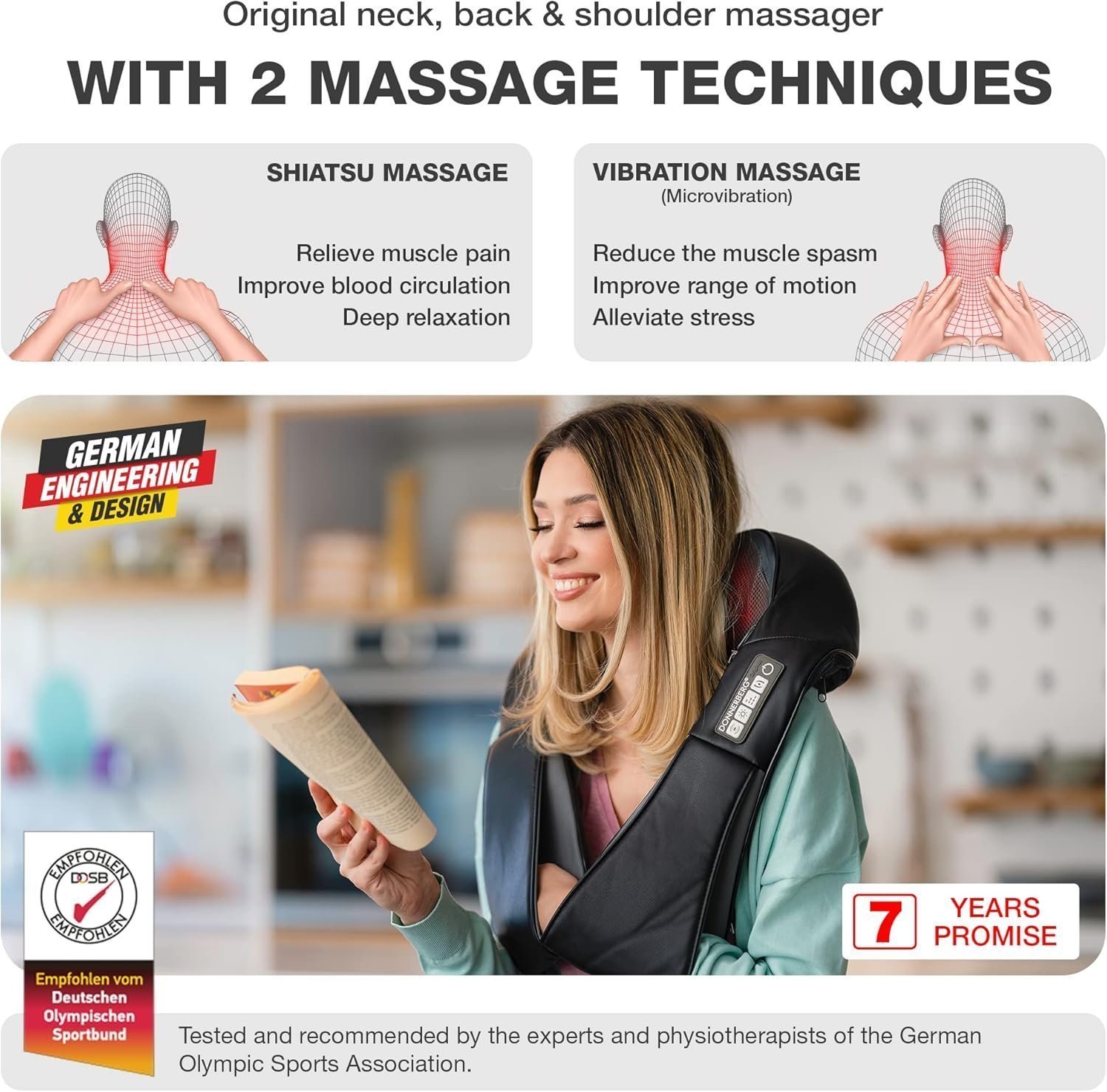 Donnerberg Neck Massager with Heat / 7 Years Warranty/Shiatsu Neck, Shoulder Back Massager for Pain Relief & Relaxation - Image 3