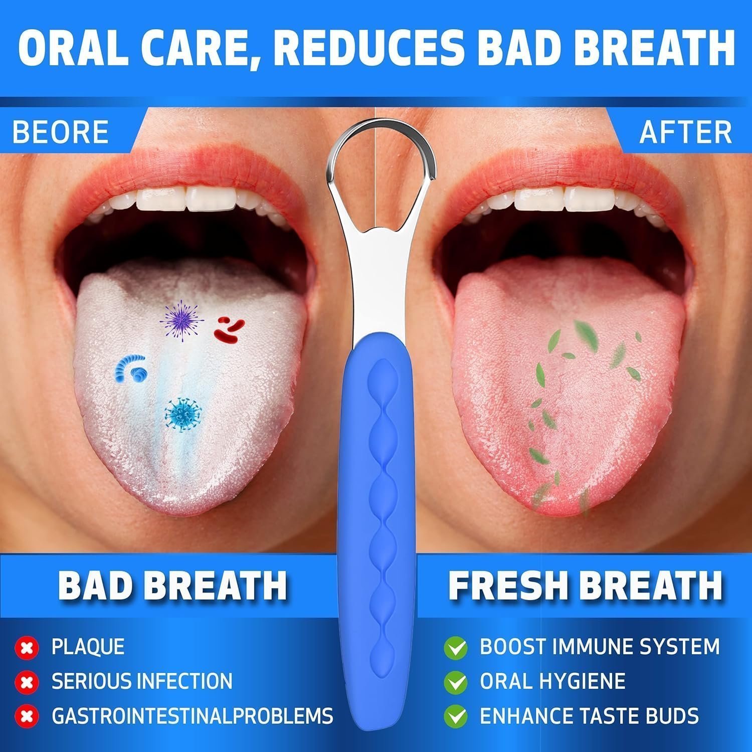 Tongue Scraper Cleaner for Adults & Kids Pack, Medical Grade Stainless Steel Tongue Brush Set - Image 5