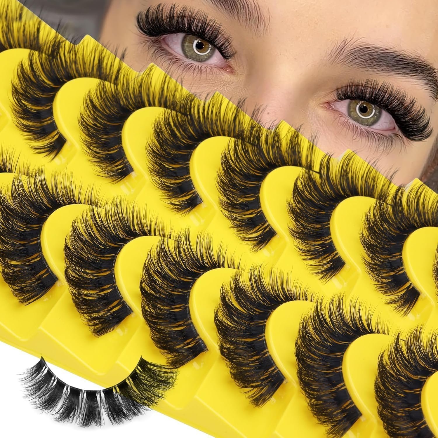 Cat Eye Lashes D Curl Russian Strip Lashes 17mm Fluffy False Eyelashes, 8 Pairs - Image 2