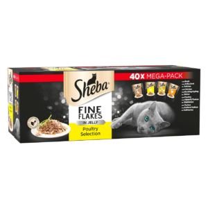 Sheba Fine Flakes Poultry Collection in Jelly 40 Pouches, Adult Wet Cat Food, Megapack , 85 g (Pack of 40)