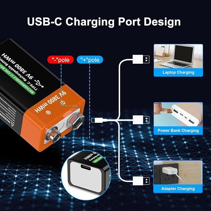 2Pack 9V Rechargeable Battery 3800mWh 9 V High Capacity Lithium Batteries - Image 5