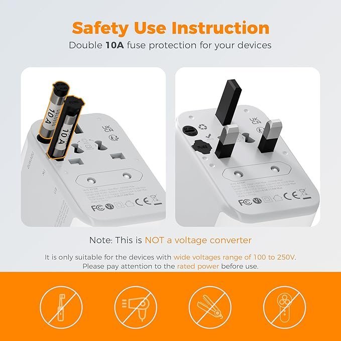 TESSAN Universal Travel Adapter Worldwide with 2 USB C and 2 USB A Ports, Universal Plug Adaptor UK to World - Image 4