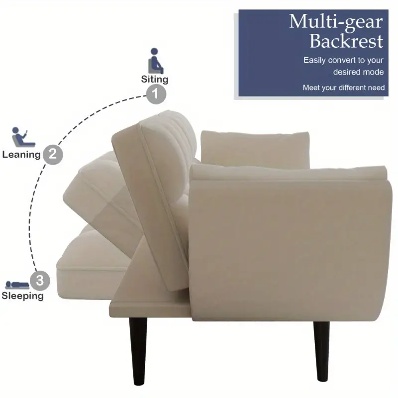 57 Inch Beige Soft Sofa with Two Armrests and Throw Pillow - Image 4