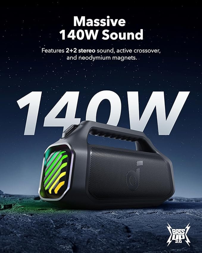 soundcore Anker Boom 2 Plus Outdoor Speaker, Bluetooth Speaker with 140W, 2+2 Channel, BassUp 2.0, 20H, Fast Charge - Image 3