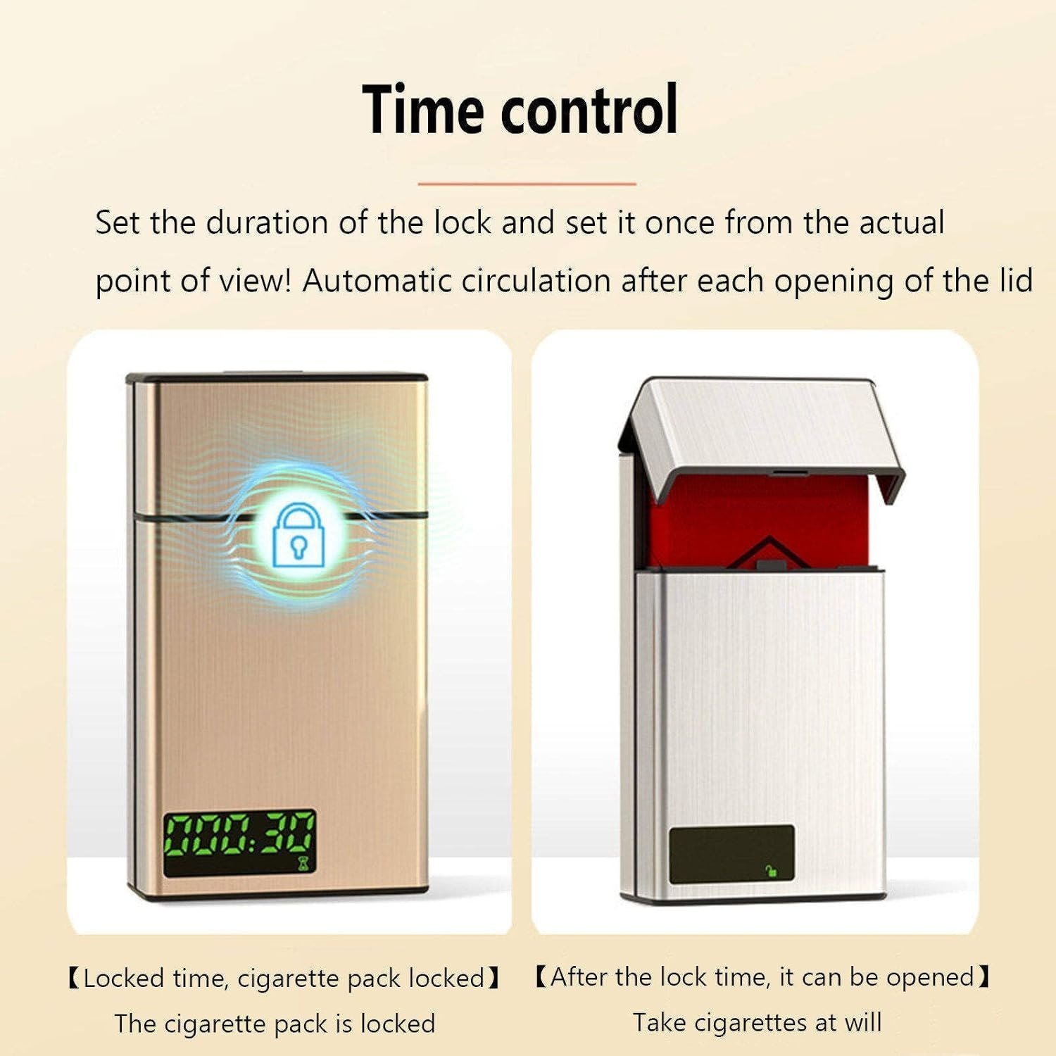 Smart Cigarette Case, Smoking Cessation Aid, Aluminum Alloy Timer and Lock Case, 20 Slim Cigarettes,Silver - Image 5