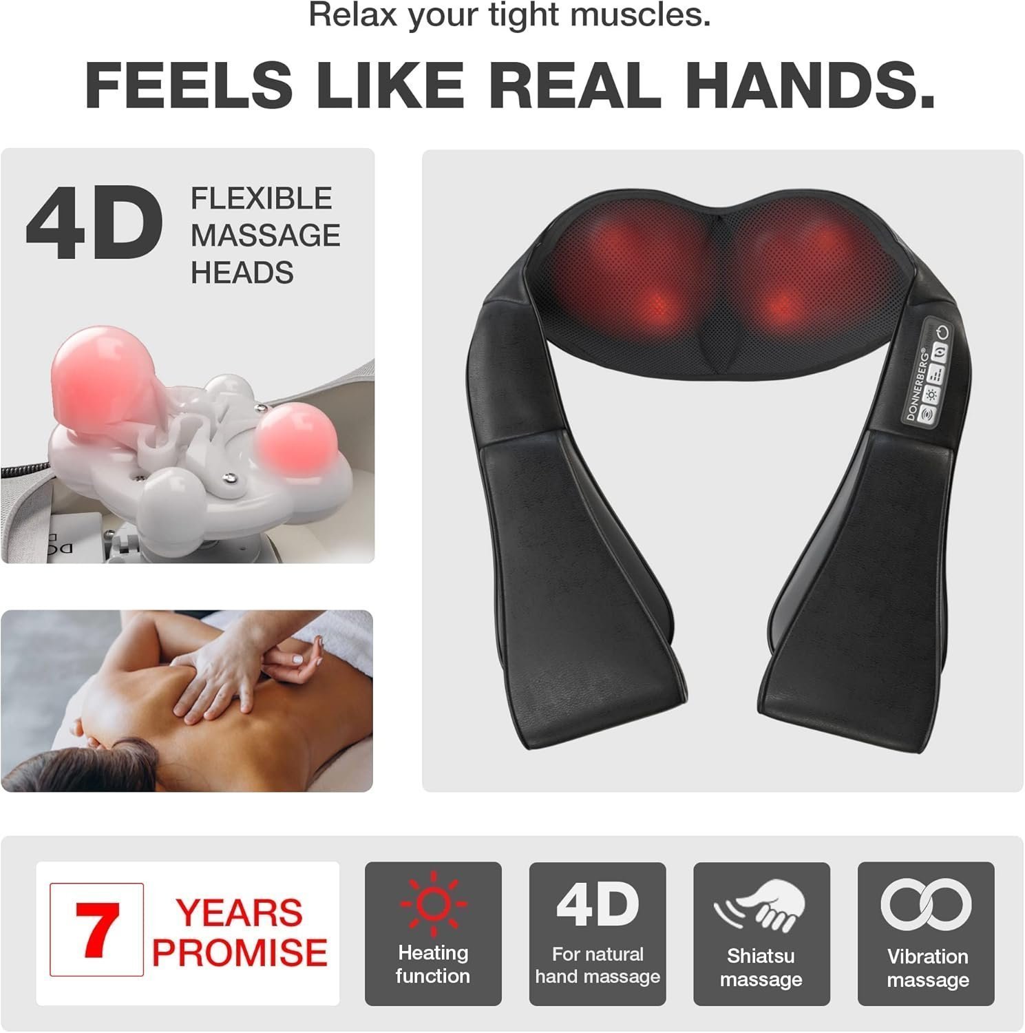 Donnerberg Neck Massager with Heat / 7 Years Warranty/Shiatsu Neck, Shoulder Back Massager for Pain Relief & Relaxation - Image 4