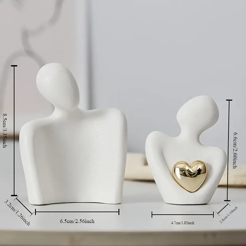 1pc, Modern Ceramic Love Embrace Figurines With Golden Heart Accent - Image 3