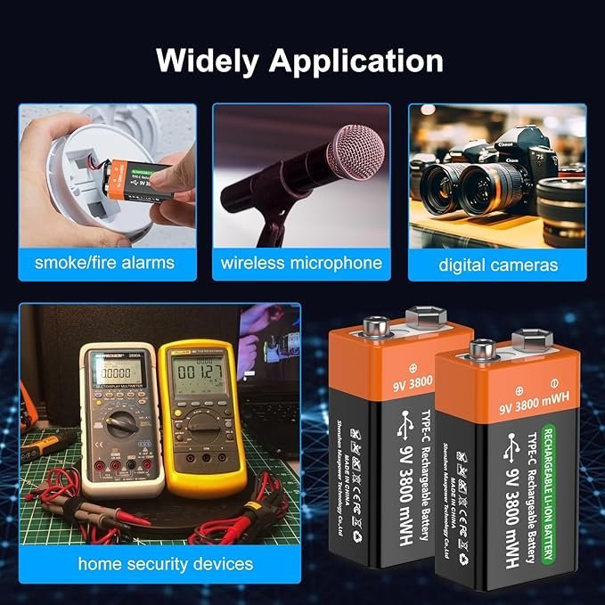 2Pack 9V Rechargeable Battery 3800mWh 9 V High Capacity Lithium Batteries - Image 4