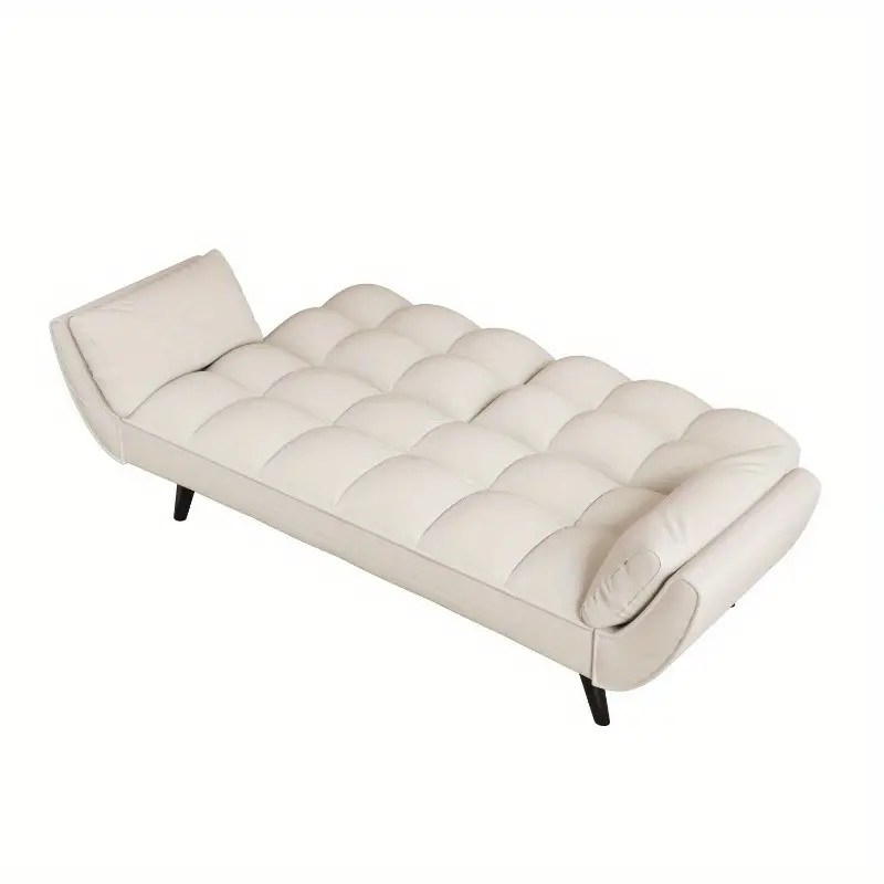 57 Inch Beige Soft Sofa with Two Armrests and Throw Pillow - Image 3