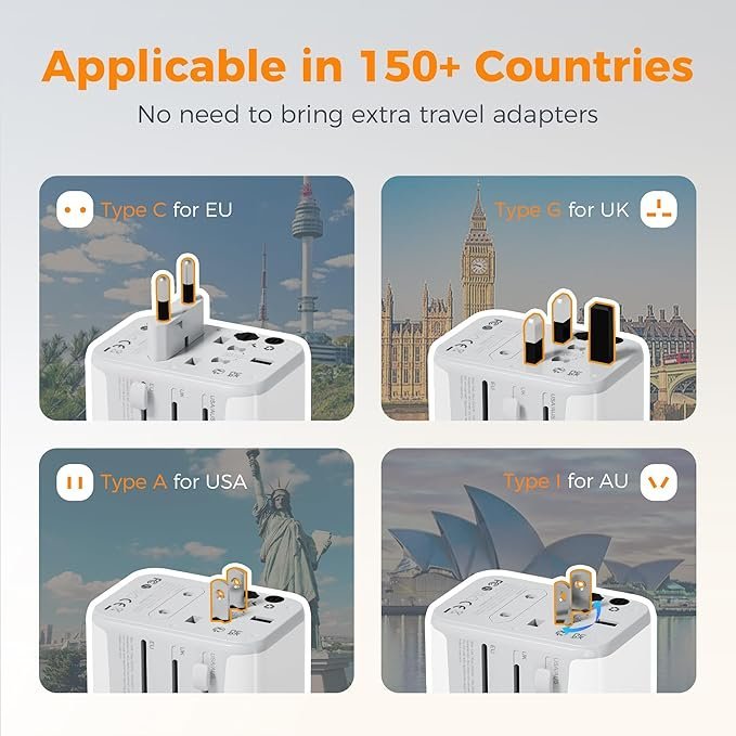 TESSAN Universal Travel Adapter Worldwide with 2 USB C and 2 USB A Ports, Universal Plug Adaptor UK to World - Image 3