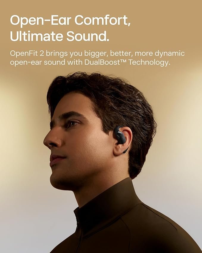 SHOKZ OpenFit 2 Open-Ear Headphones, True Wireless Bluetooth Earphones with Microphone, Earhook Earbuds with 48 Hours of Playtime - Image 4