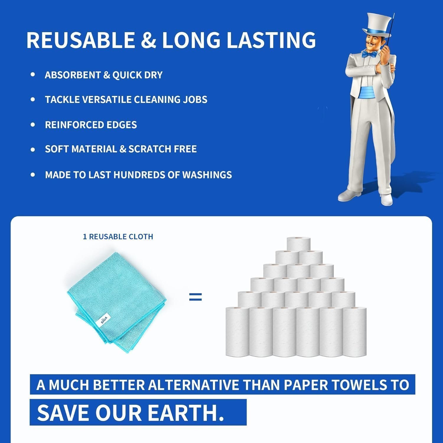 MR.SIGA Microfiber Cleaning Cloth,Pack of 12, Size:32 x 32 cm - Image 4