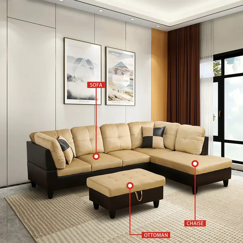 Sectional Sofa Set for Living Room, L Shape Sectional Couch with Large Storage Ottoman for Apartment, Living Room Furniture Set for Home, Right Hand Facing for Living Room, Apartment, Office - Image 3