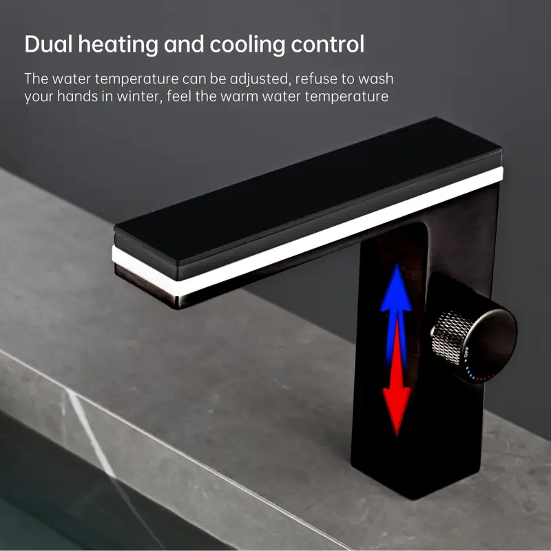 SOQO Smart Digital Display Bathroom Faucet, LED Temperature Digital Display Faucet, Brass Basin Faucet, Single Hole Bathroom Basin, Black - Image 3