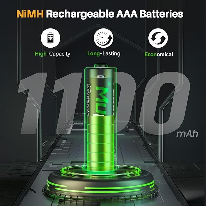 AAA Rechargeable Batteries with Charger,Battery Charger AA/AAA,Triple A Batteries Rechargeable Battery,3A High Capacity Solar Batteries 8 Pack - Image 4