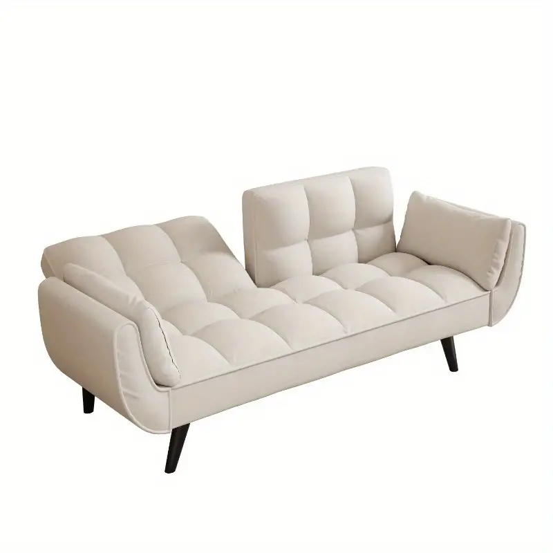 57 Inch Beige Soft Sofa with Two Armrests and Throw Pillow - Image 2