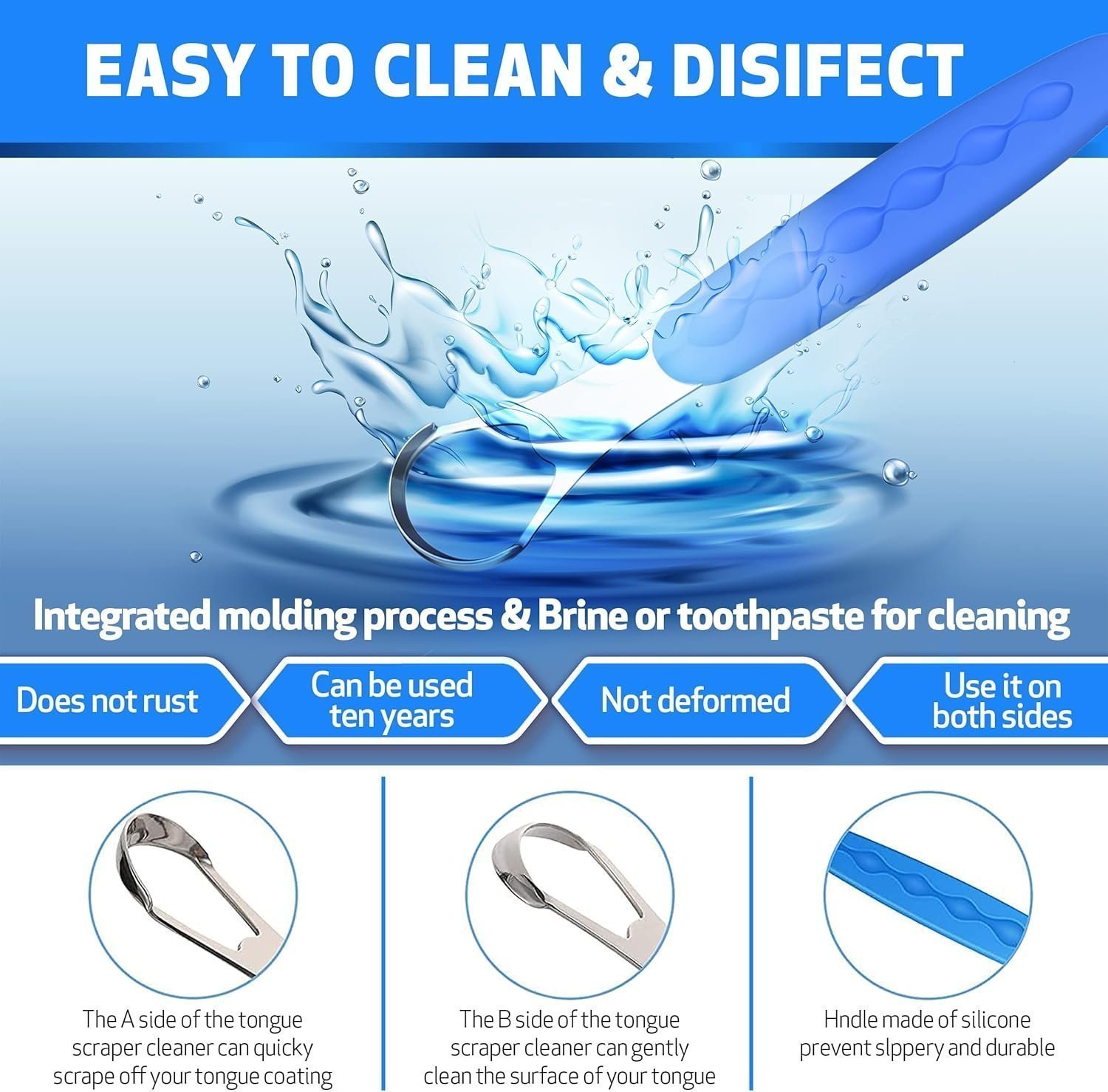 Tongue Scraper Cleaner for Adults & Kids Pack, Medical Grade Stainless Steel Tongue Brush Set - Image 2