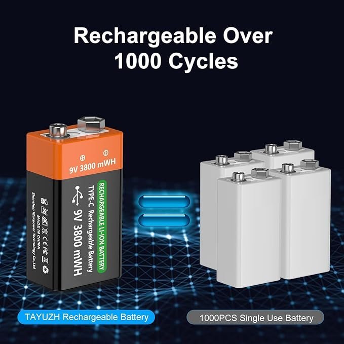 2Pack 9V Rechargeable Battery 3800mWh 9 V High Capacity Lithium Batteries - Image 2