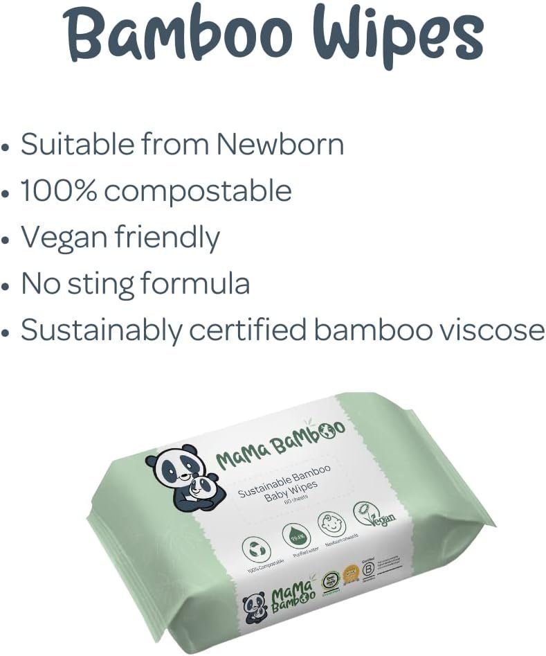 Mama Bamboo - Sustainable Bamboo Baby Wipes - 100% Compostable Bamboo Viscose - 99.4% Purified Water -720 wipes - Image 3