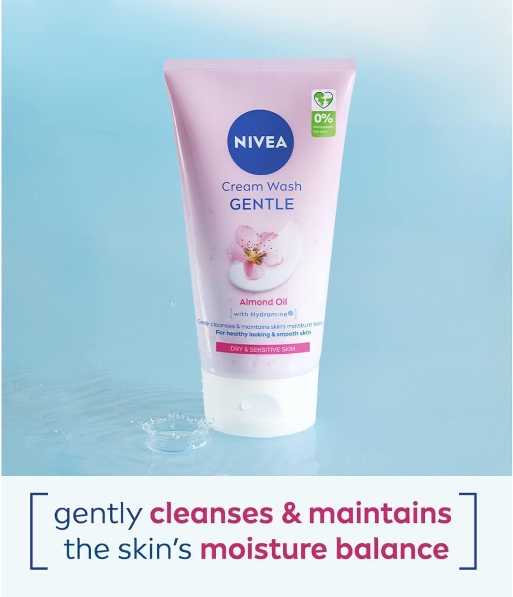 NIVEA Gentle Face Cream Wash (150ml), Face Cleanser with Almond Oil and Hydramine Gently Cleanses for Smooth Skin - Image 2