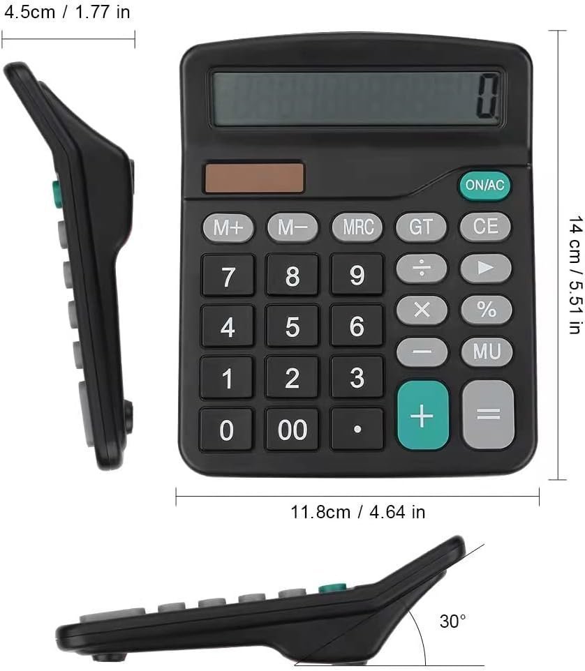 Bimormat Desktop Calculators Solar & Battery Power 12 Digit Large LCD (classic black) - Image 2