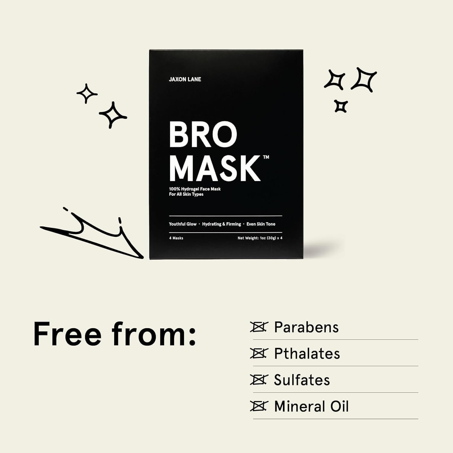BRO MASK Korean Face Mask for Men: 2 Pc. Hydrating Anti Aging Sheet Masks with Vitamin C, Vitamin E, Hyaluronic Acid, Hydrolyzed Collagen for Moisturizing & Anti-aging Skin Care by Jaxon Lane (4 Pack) - Image 2