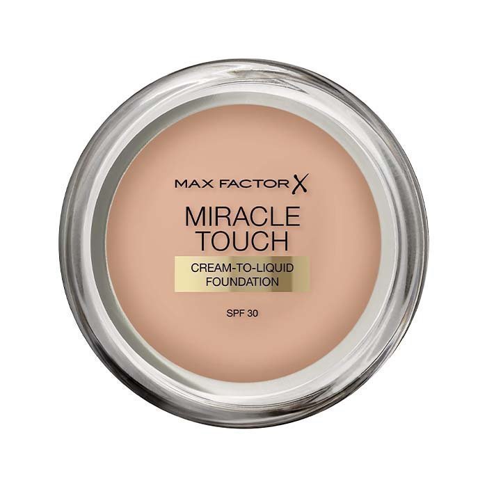 Max Factor Miracle Touch Foundation, New and Improved Formula, SPF 30 and Hyaluronic Acid, 45 Warm Almond, 1 Count (Pack of 1)