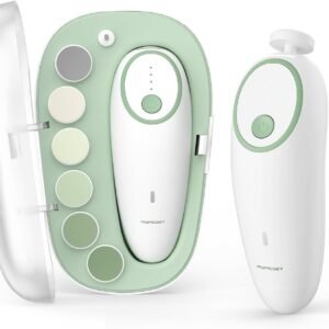 Momcozy Baby Nail File Electric, Baby Nail Clipper Electric, 360° Fog LED Gentle Light, 7 Grinding Head Replacement Pads