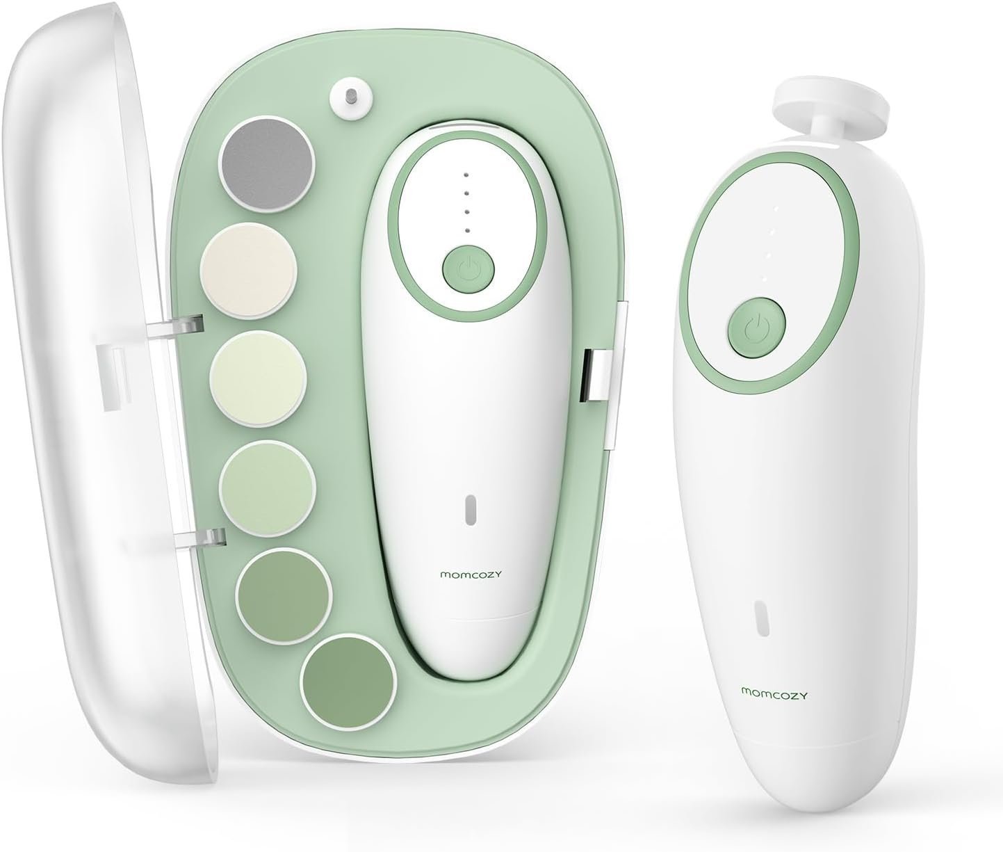 Momcozy Baby Nail File Electric, Baby Nail Clipper Electric, 360° Fog LED Gentle Light, 7 Grinding Head Replacement Pads