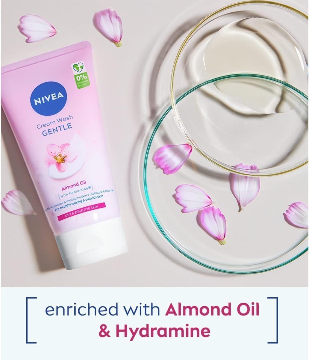 NIVEA Gentle Face Cream Wash (150ml), Face Cleanser with Almond Oil and Hydramine Gently Cleanses for Smooth Skin - Image 5