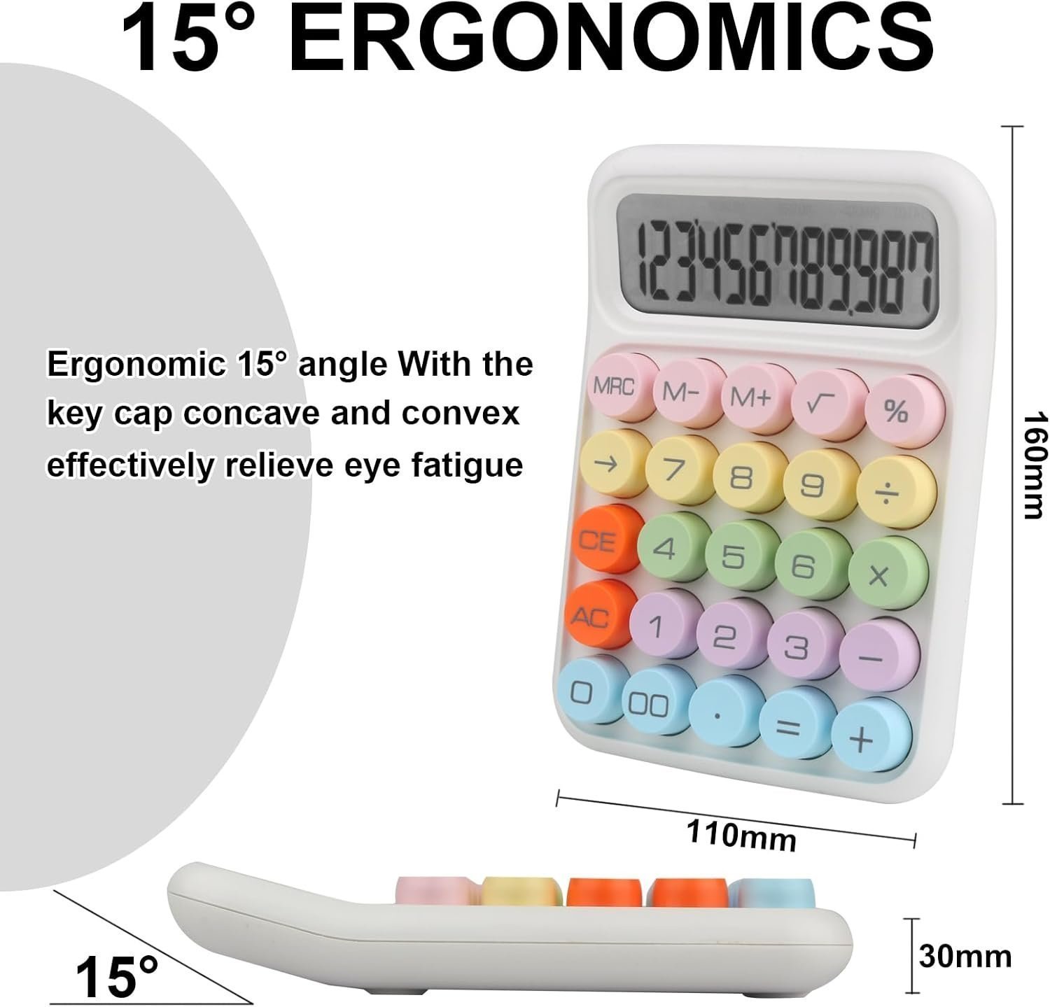 Bimormat Colorful Electronic Calculator,12 Digit Large LCD Display - (UK-COCA-White) - Image 3
