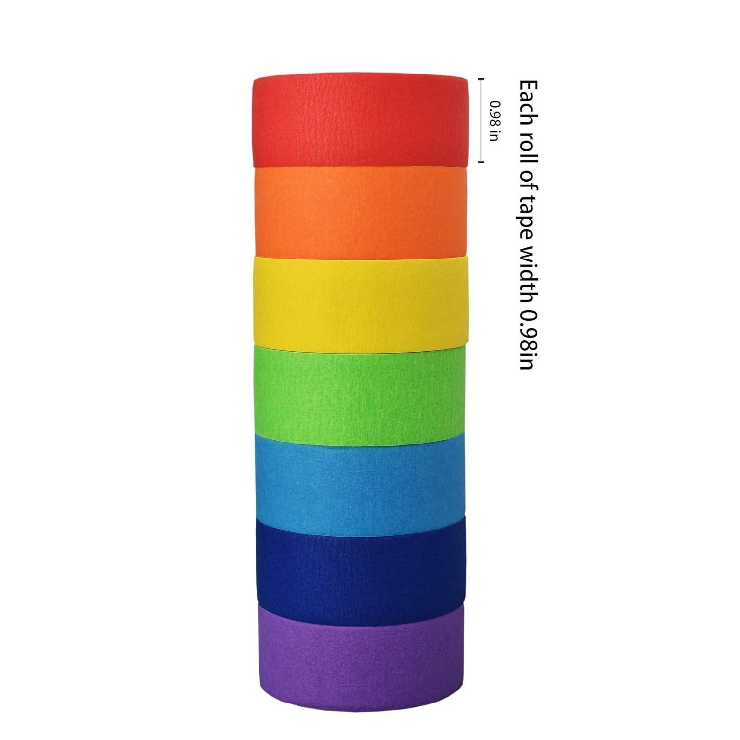 SIMON&ISAAC Rainbow Masking Tape Adhesive Tape Pressure Sensitive Tape Textured Paper 7 Rolls of 14 Yards×1 inch - Image 2