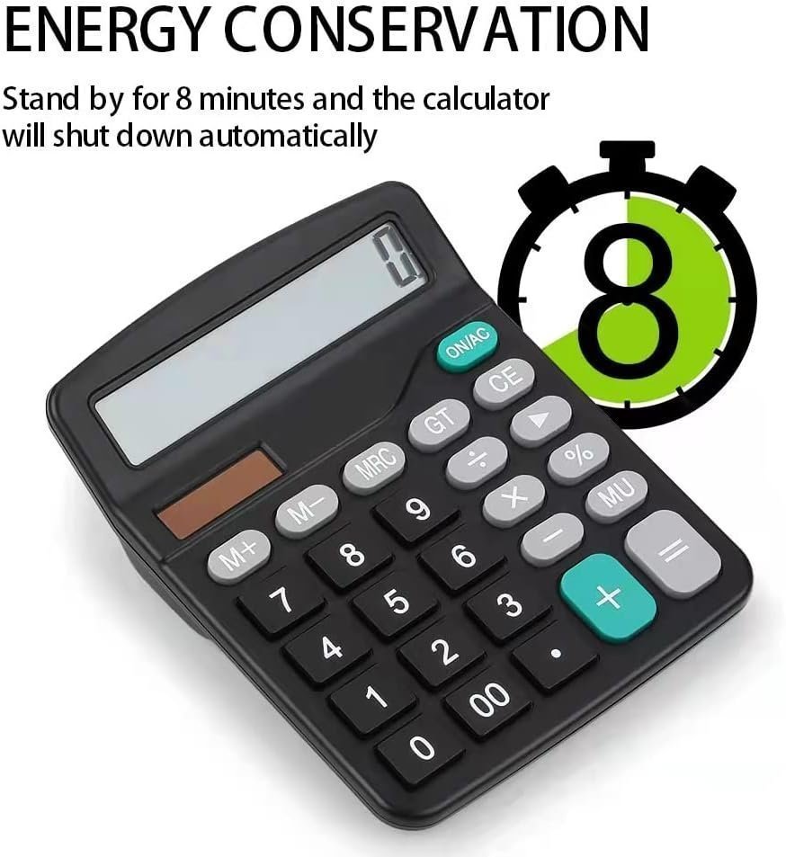 Bimormat Desktop Calculators Solar & Battery Power 12 Digit Large LCD (classic black) - Image 4