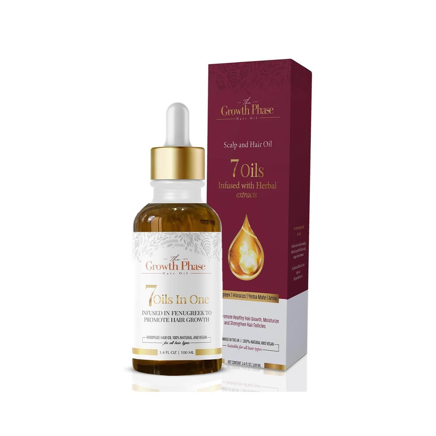 The Growth Phase Hair Oil Serum - 100% Natural with Castor, Onion, Fenugreek, Amla Oils and Caffeine