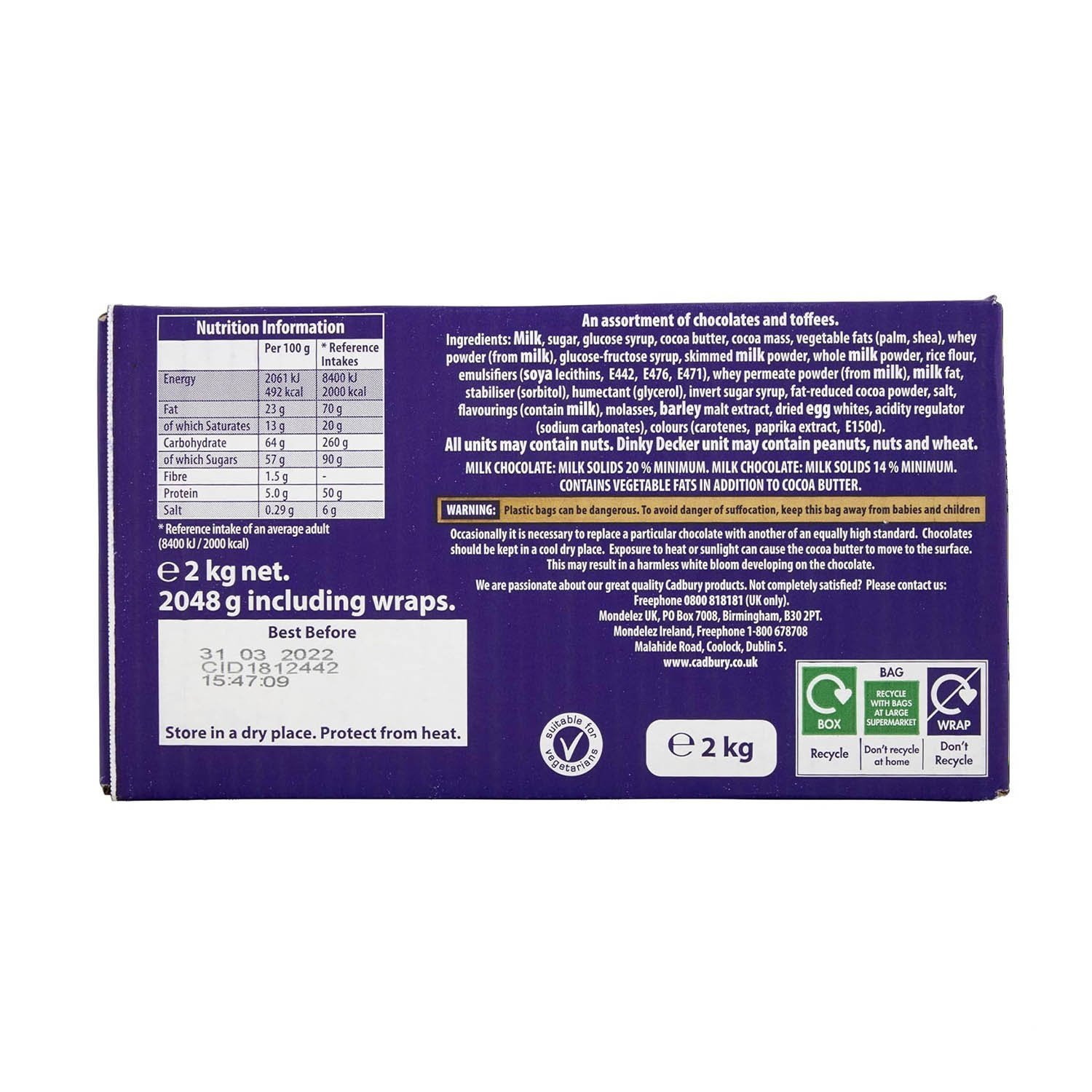 Cadbury Heroes Chocolate Bulk Sharing Box 2kg Milk Chocolates Individually Wrapped (Pack of 3) - Image 4