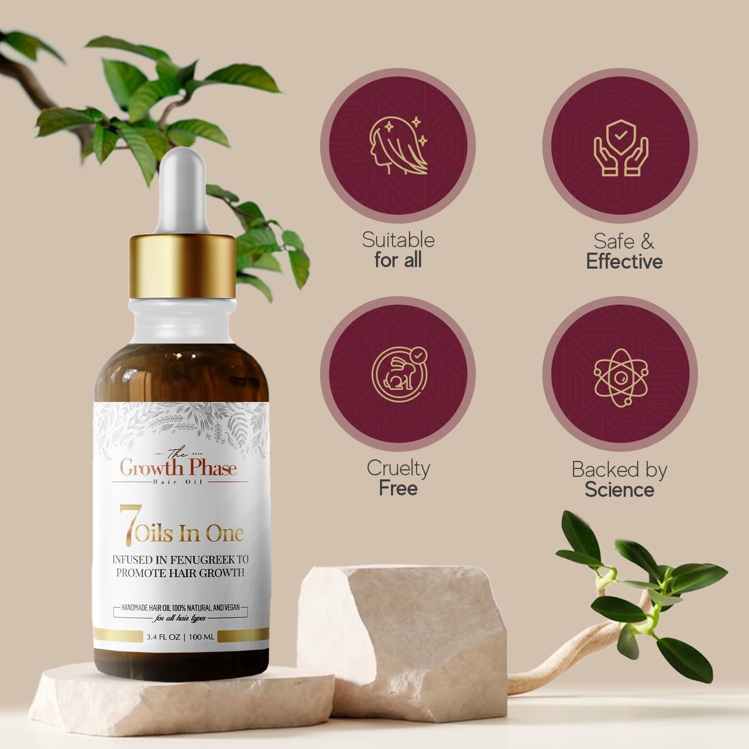 The Growth Phase Hair Oil Serum - 100% Natural with Castor, Onion, Fenugreek, Amla Oils and Caffeine - Image 2