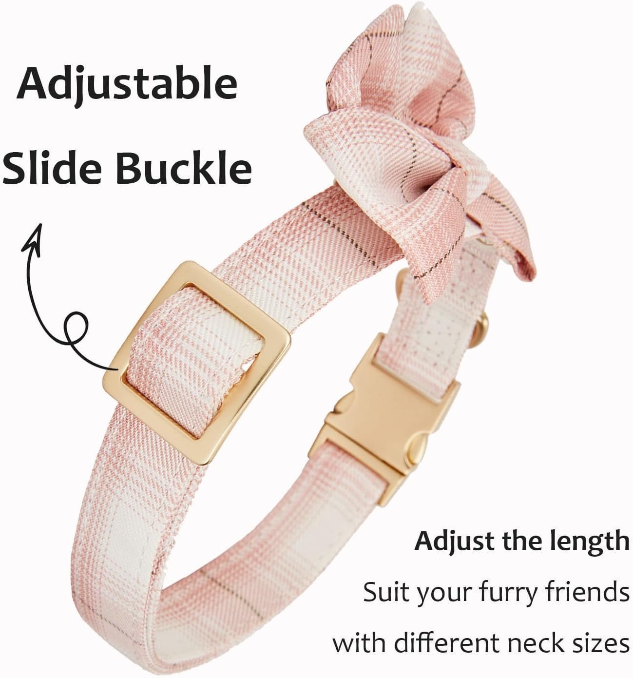 Soft Cloth Wrapped Dog Collar Plaid UK Style Collars with Removeable Bowtie for Small Dogs with Sensitive Skin,Pink - Image 4