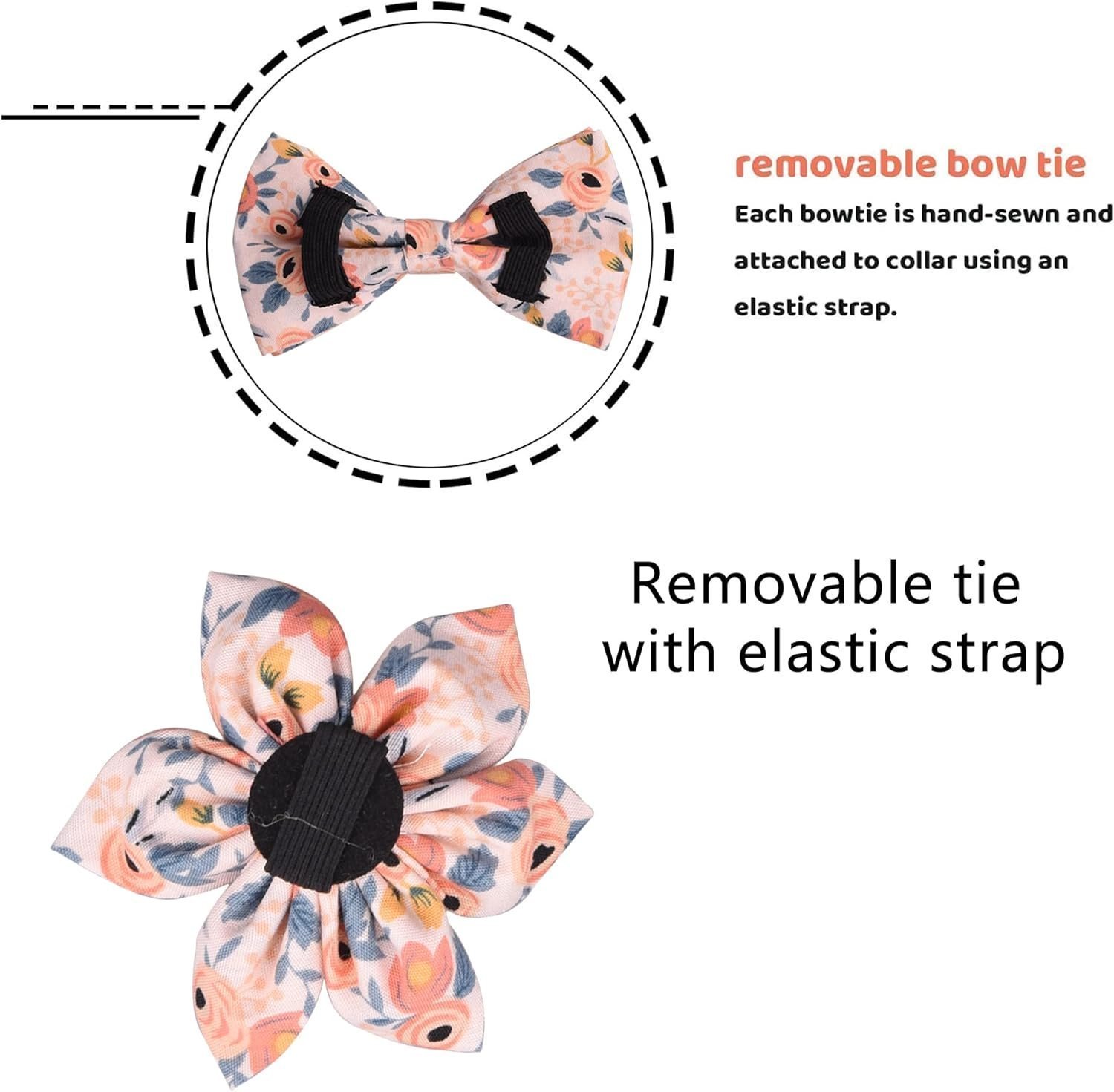 Dog Collar, Adjustable Dog Collars with Metal Quick Release Buckle, Daisy Tie & Bow tie Collar Dogs Collars (Orange) - Image 3