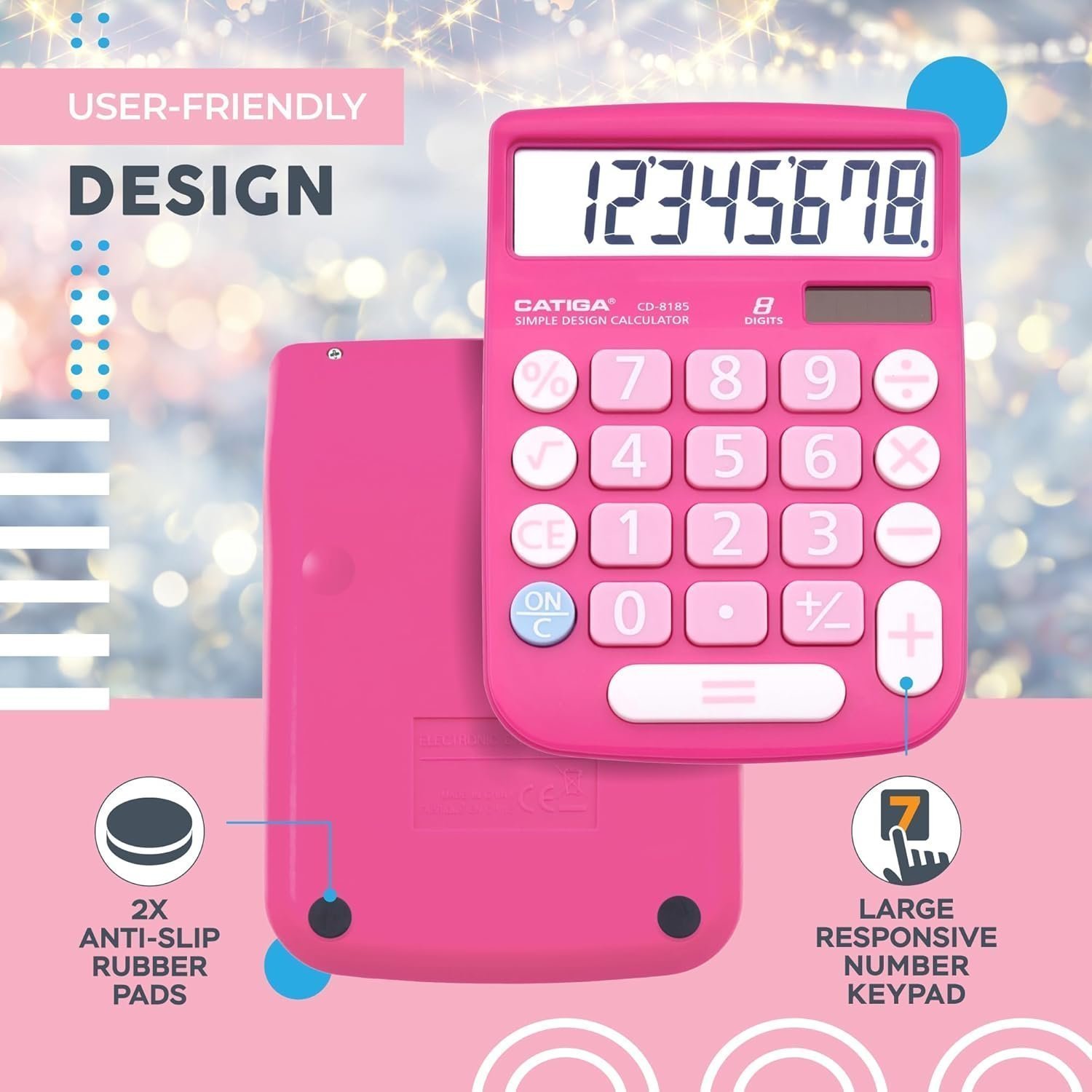 CATIGA CD-8185 Office and Home Style Calculator - 8-Digit LCD Display (Pink) - Image 5
