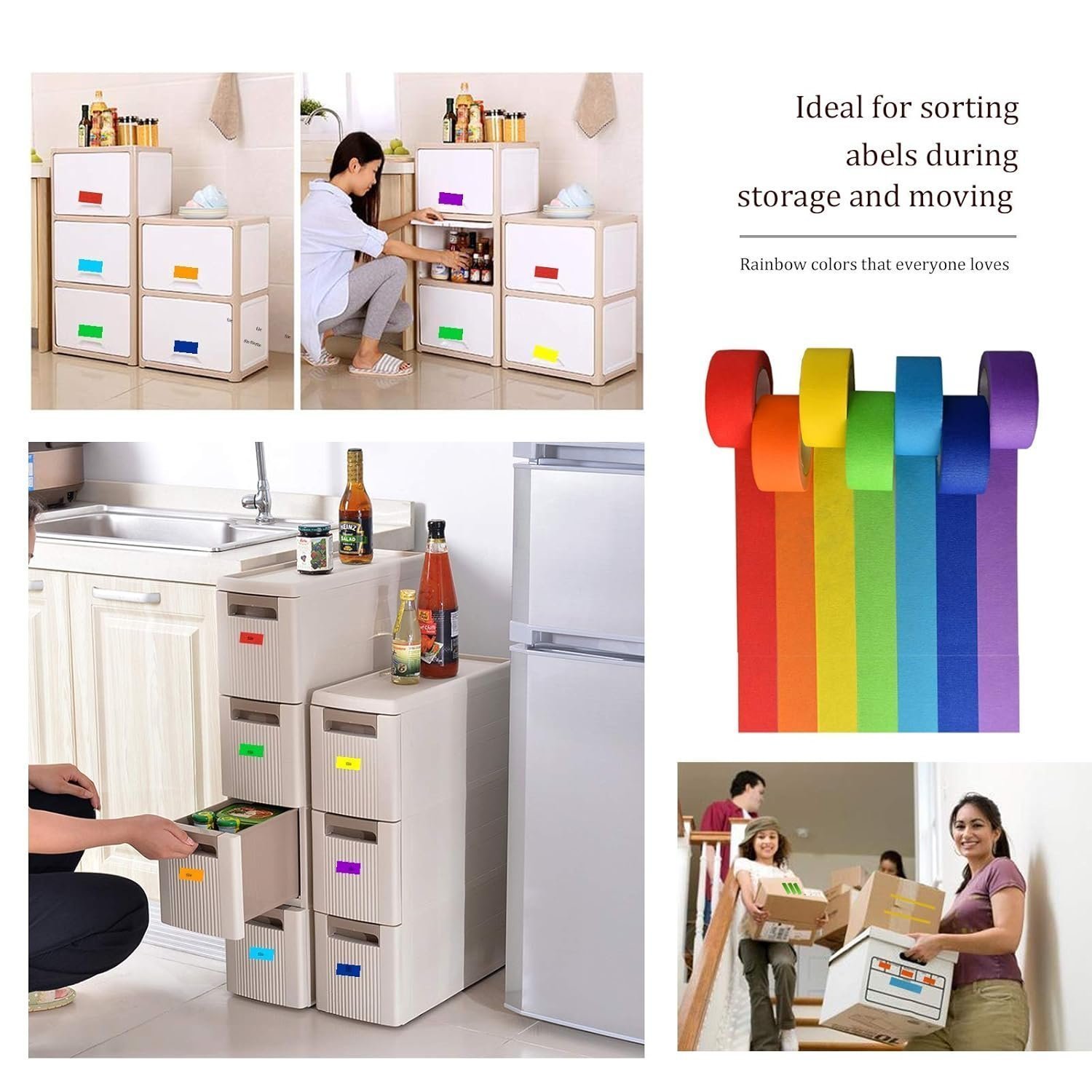 SIMON&ISAAC Rainbow Masking Tape Adhesive Tape Pressure Sensitive Tape Textured Paper 7 Rolls of 14 Yards×1 inch - Image 4